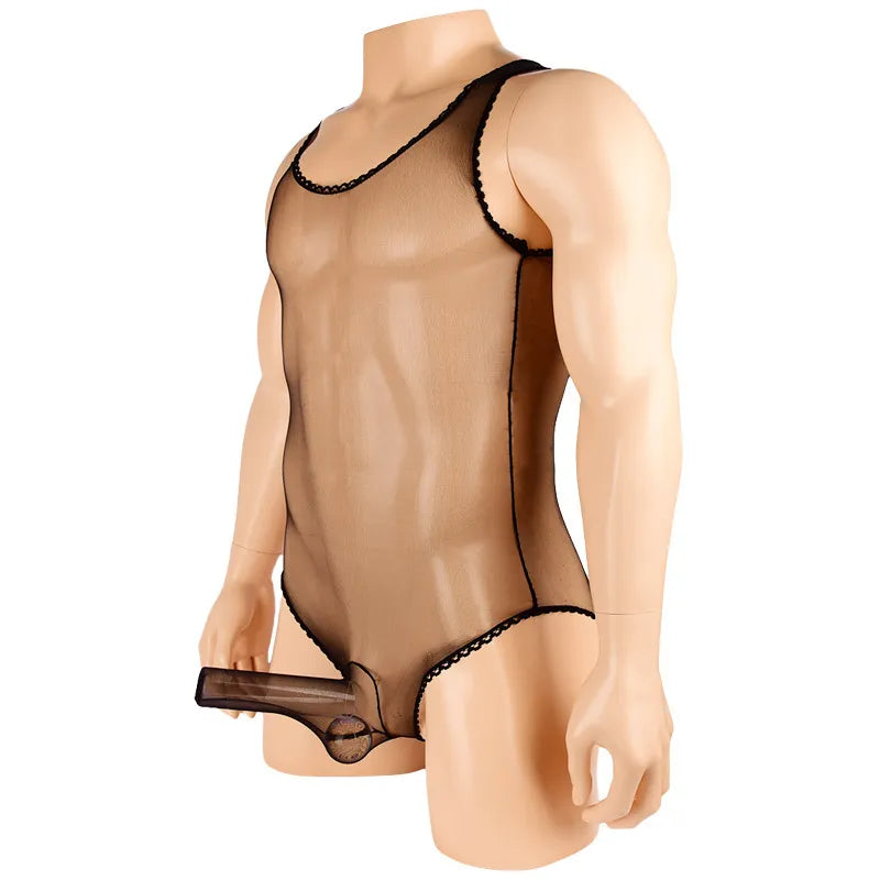 Sexy Masculino Erótico Sheer Bodysuit