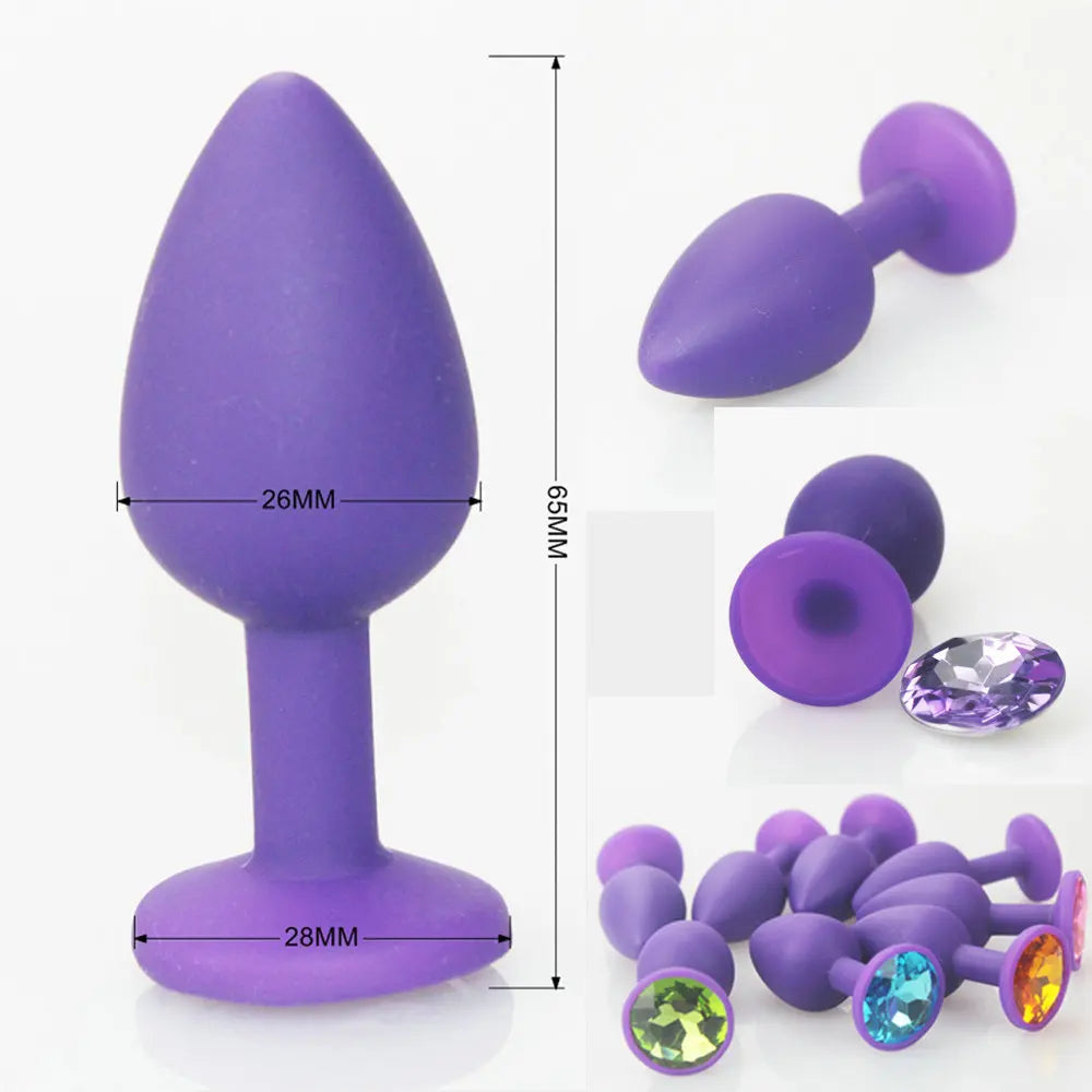 Mini Plug Anal em Silicone com Jóia de Cristal - Diversas Cores