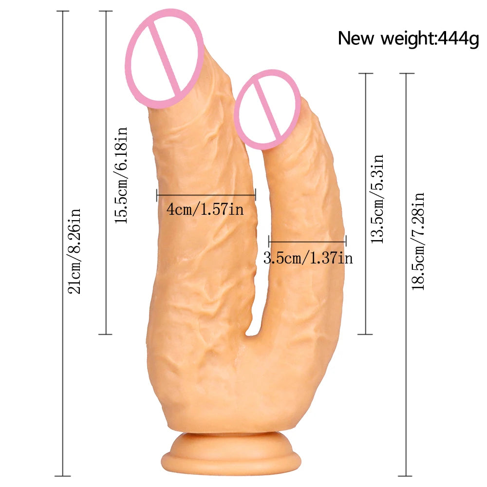 Duplo Vibrador com Ventosa - Pênis Realista para Casais e Masturbação