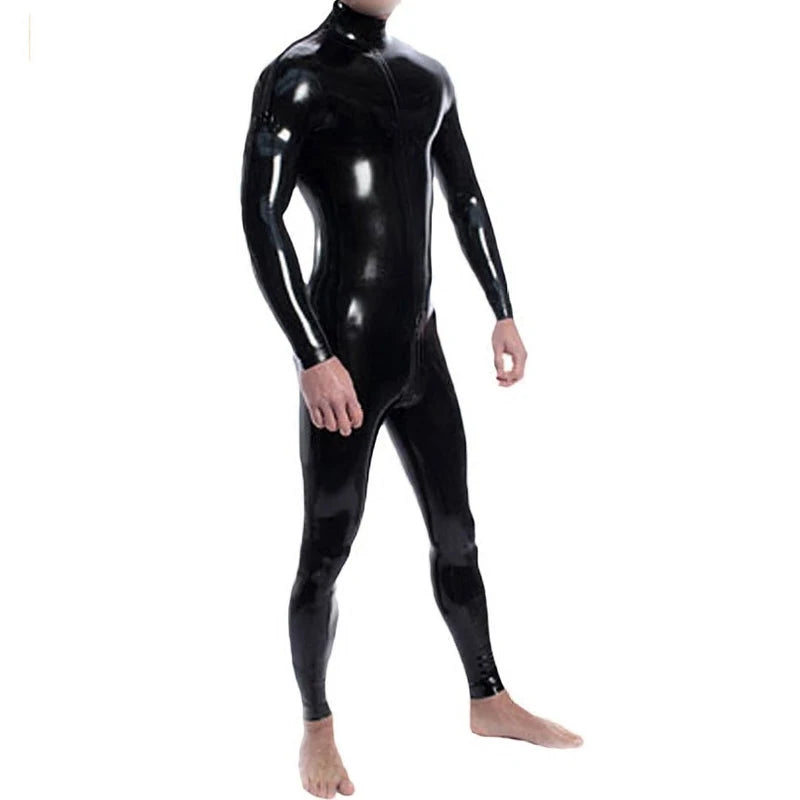 Sexy Catsuit Preto de Látex Unissex - Macacão Erótico para Homens e Mulheres