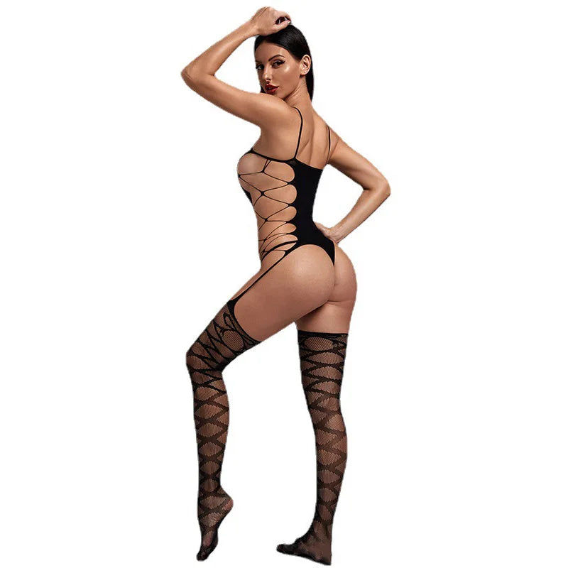 Sexy Lingerie Feminina - Bodysuit Fishnet Erótico com Viriha Aberta | HotBliss