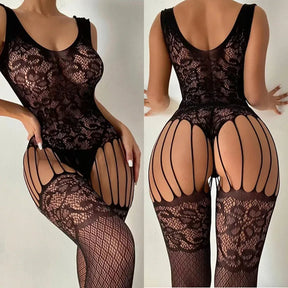 Sexy Lingerie Feminina - Bodystocking Preto com Viriha Aberta | HotBliss