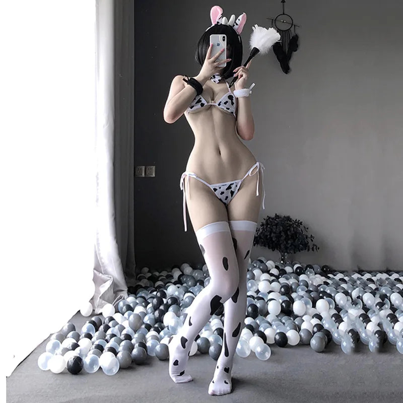 Conjunto de Lingerie Cosplay de Vaca Anime - Estilo Japonês Biquíni