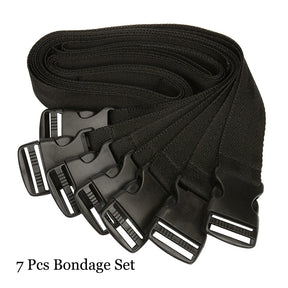 Conjunto de Restrição BDSM Ajustável - Harness e Cintos de Ligação, 7 Peças