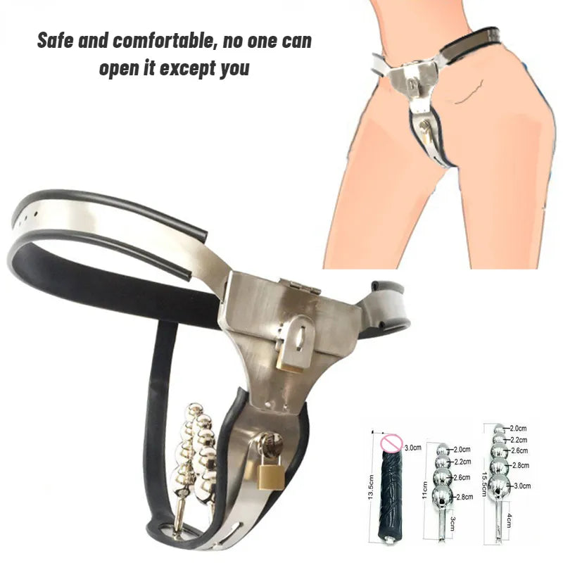 Cinto de Castidade Feminino "EMCC Secure" com Plugue Anal - Aço Inoxidável e Silicone