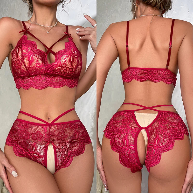 Lingerie Sexy Erótica para Mulheres - Body de Renda com Sutiã Aberto e Viriha Menos