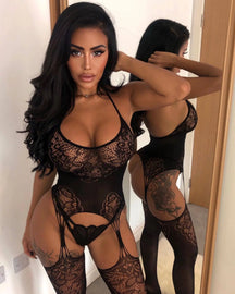 Sexy Lingerie Feminina - Bodystocking Preto com Viriha Aberta | HotBliss